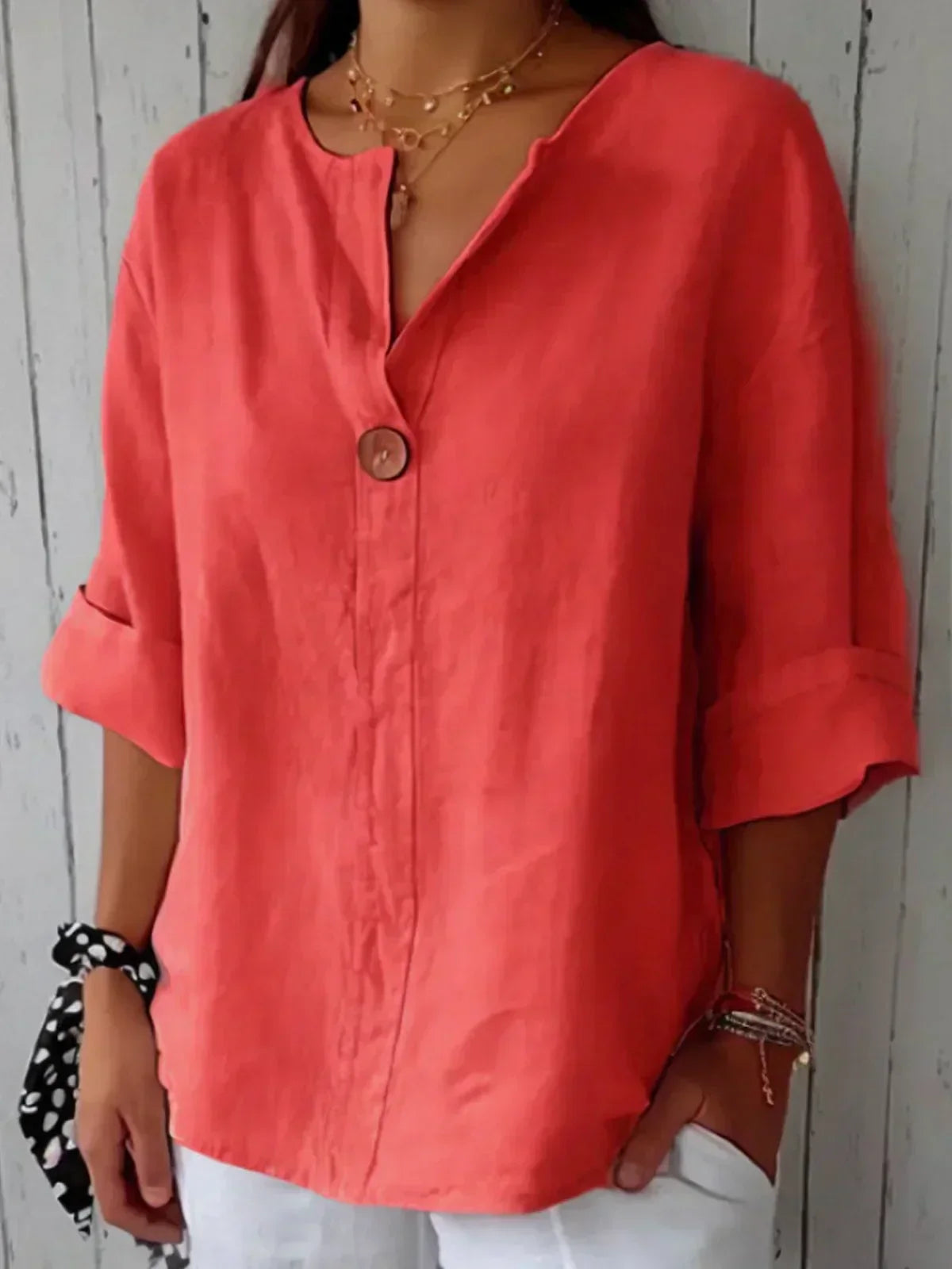 Long V-Neck Blouse