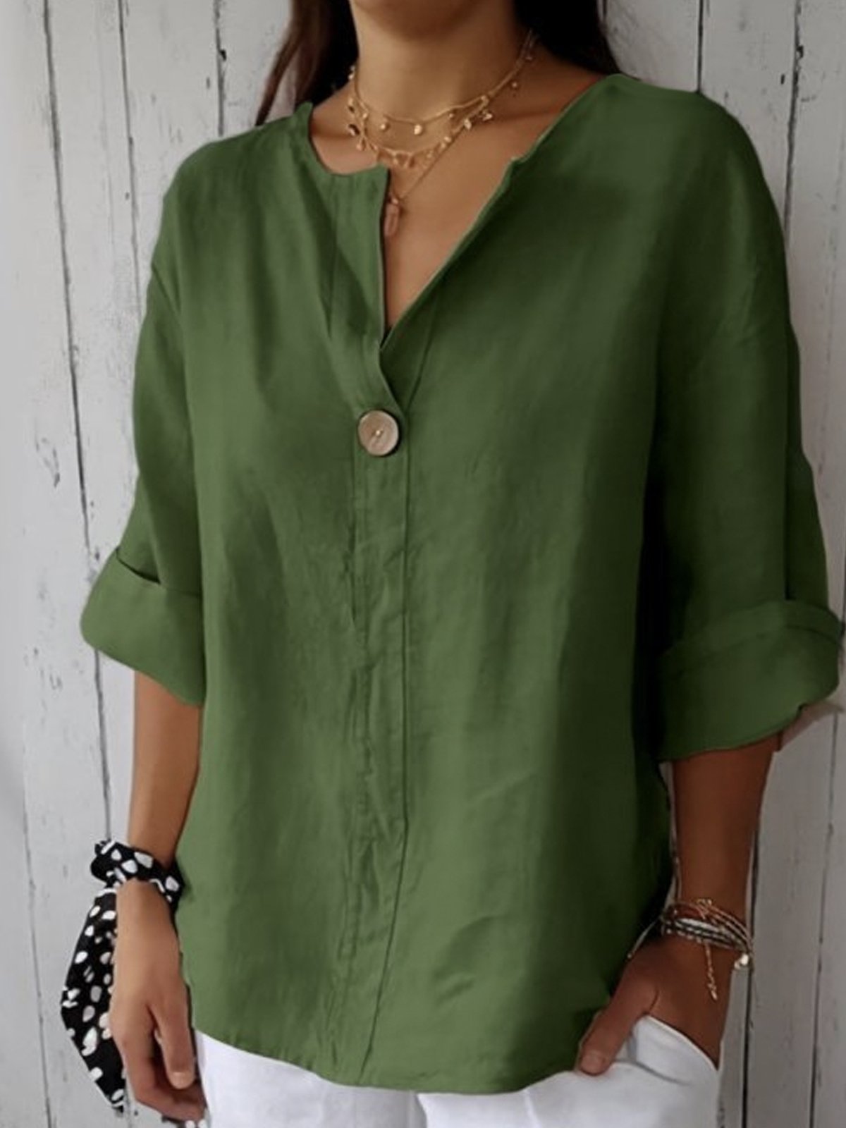 Long V-Neck Blouse