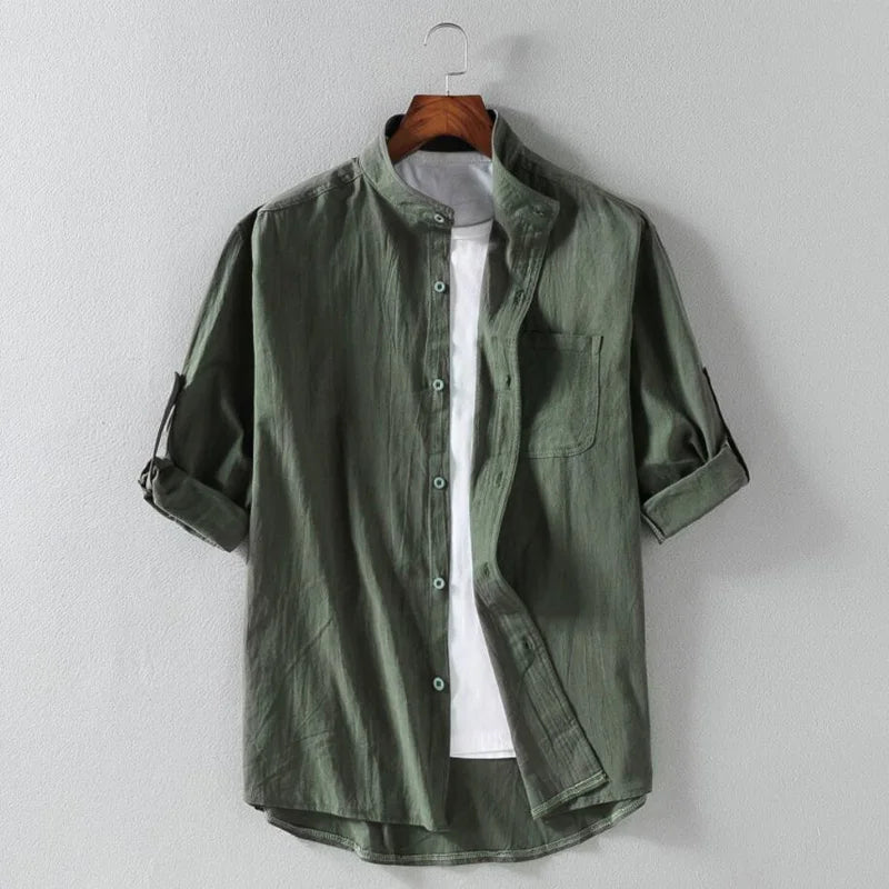 Camicia da uomo in lino a maniche corte