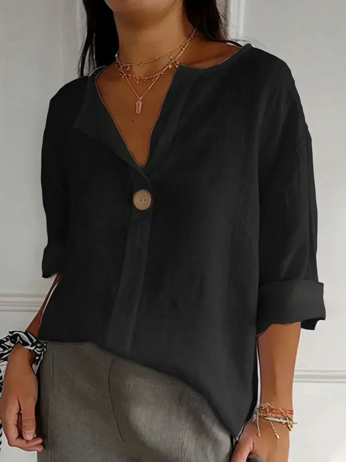 Long V-Neck Blouse