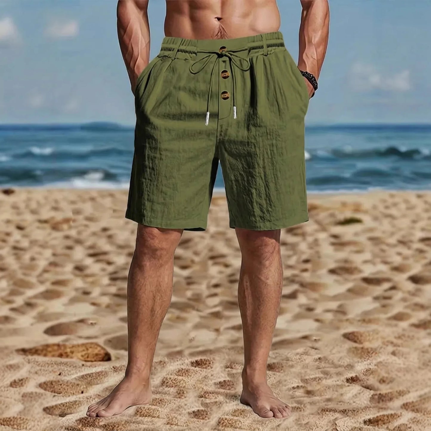 Pantaloncini casual in cotone e lino