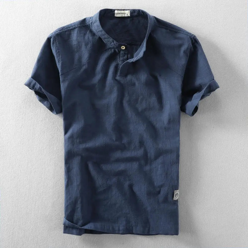 Elegante camicia a maniche corte in misto cotone e lino