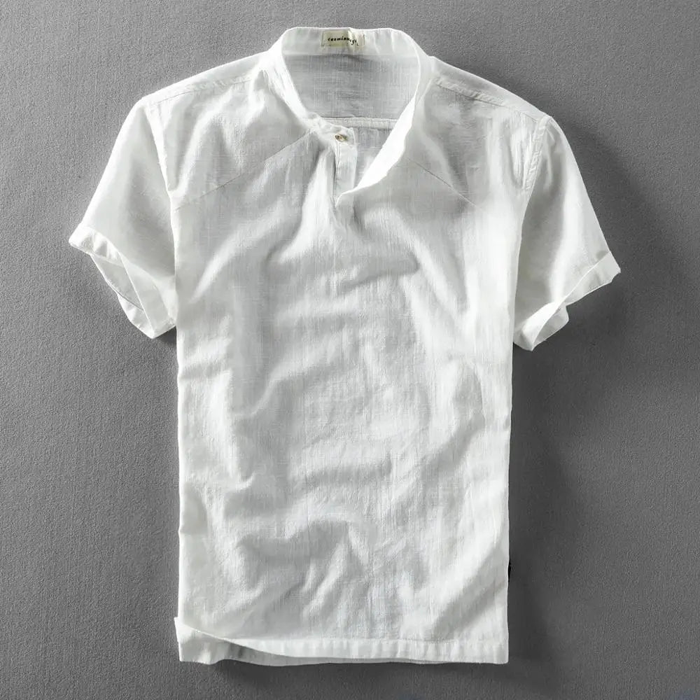 Elegante camicia a maniche corte in misto cotone e lino