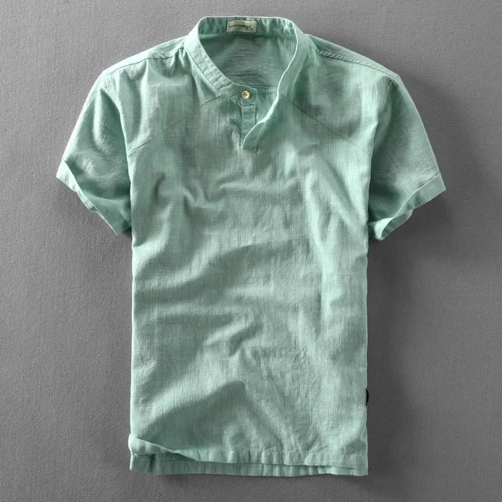 Elegante camicia a maniche corte in misto cotone e lino