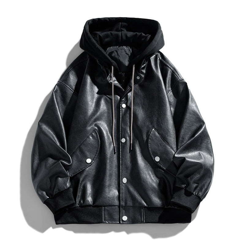 Elegant Hooded Leather Jacket