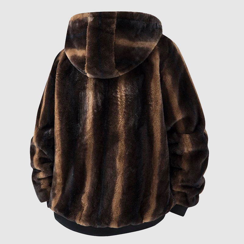 Giacca da uomo con cappuccio in pelliccia sintetica