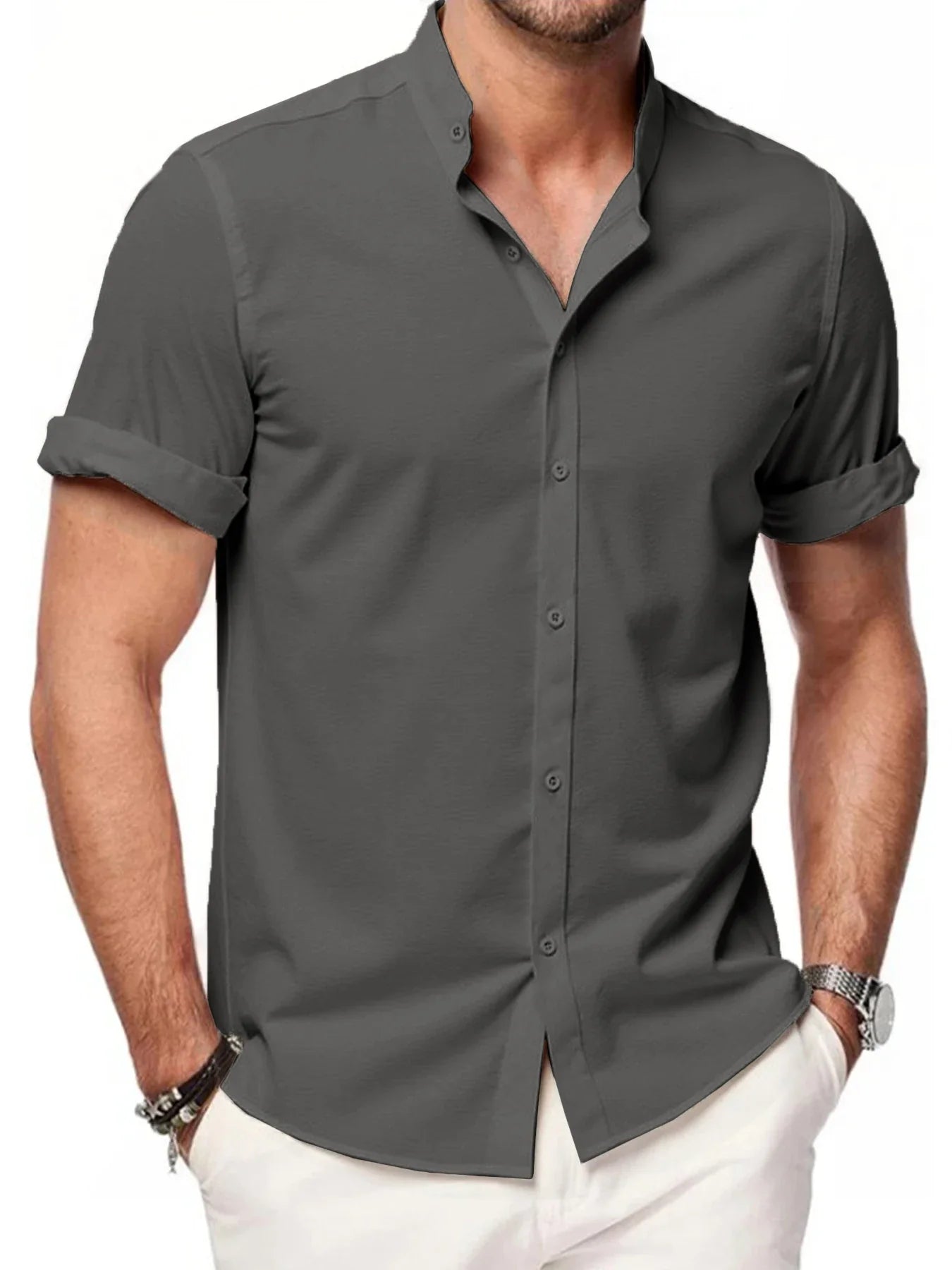 Elegante camicia di lino a maniche corte