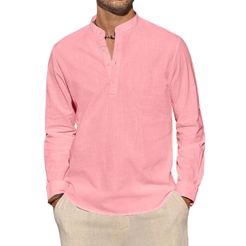 Κομψό βαμβακερό πουκάμισο με λαιμόκοψη Henley