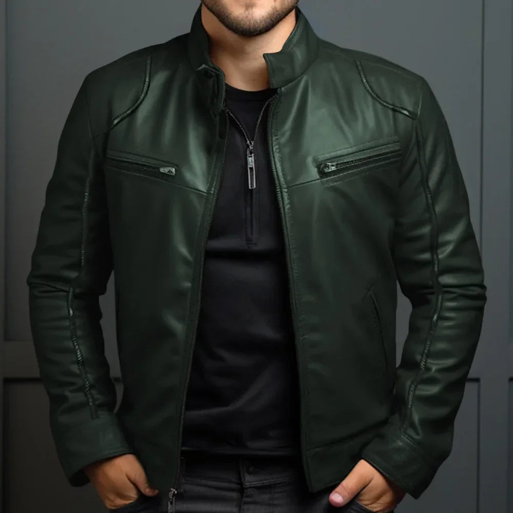 Veste de motard en cuir élégante pour homme
