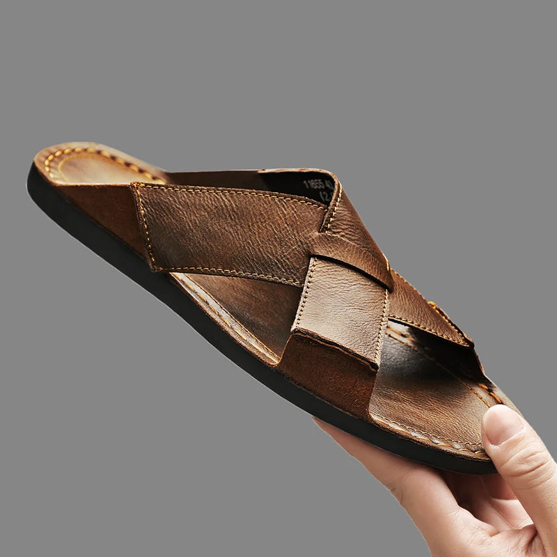 Retro Leather Men's Slippres