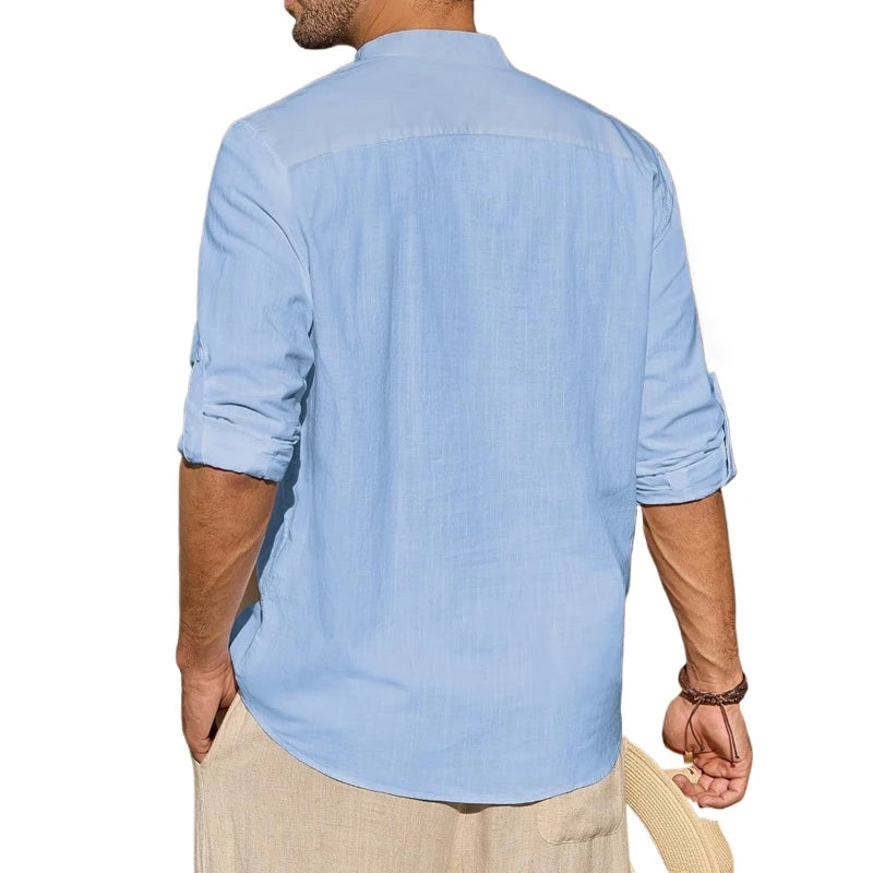 Κομψό βαμβακερό πουκάμισο με λαιμόκοψη Henley