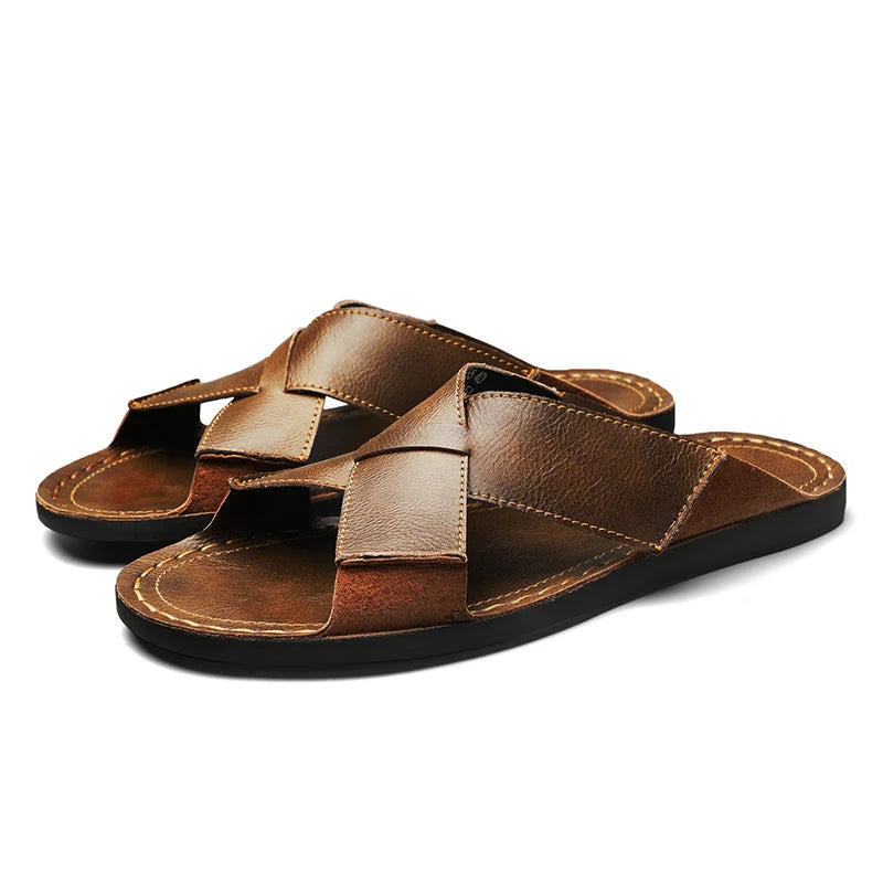 Retro Leather Men's Slippres