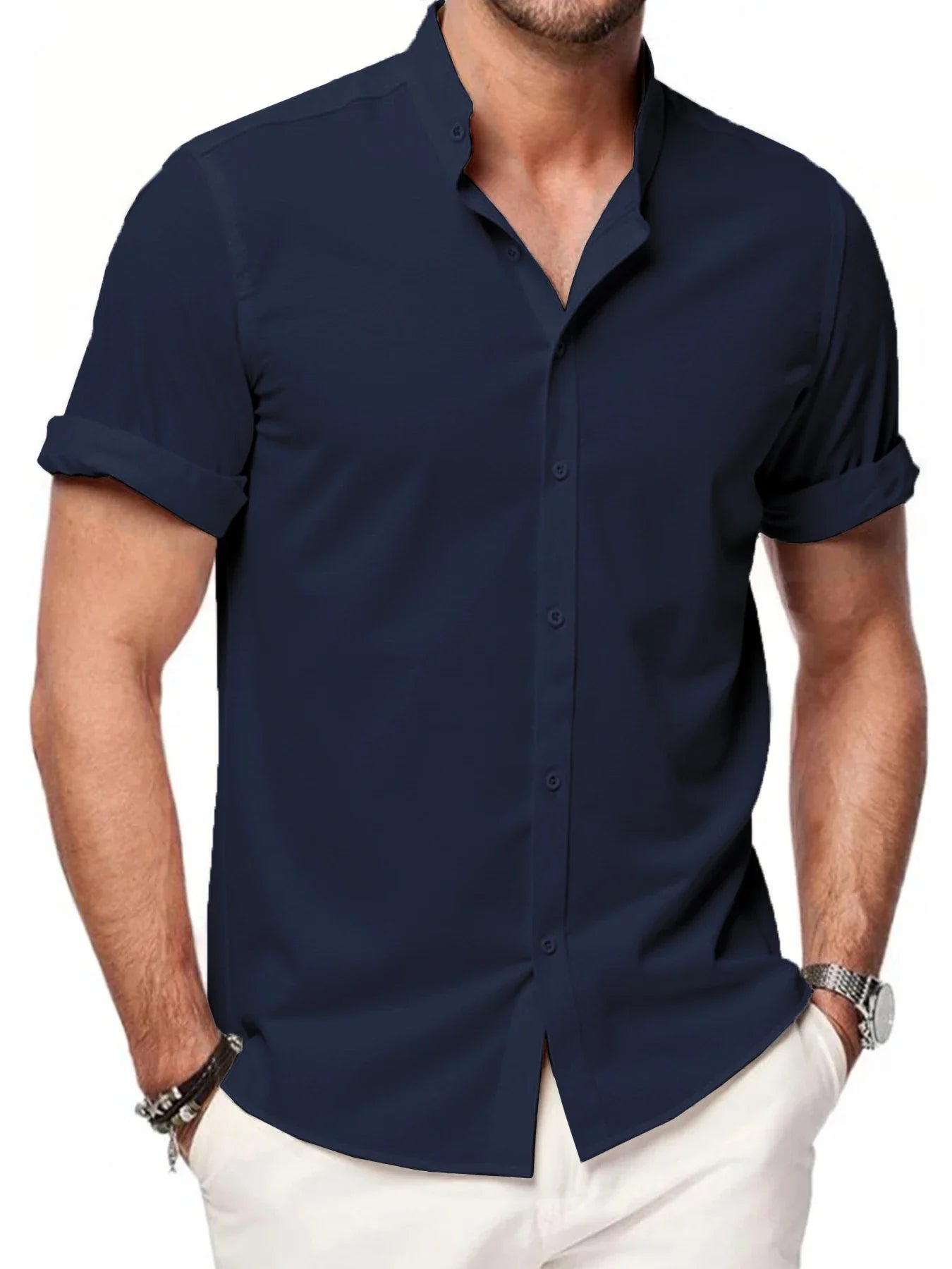 Elegante camicia di lino a maniche corte