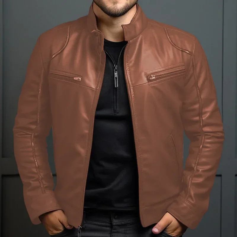 Veste de motard en cuir élégante pour homme