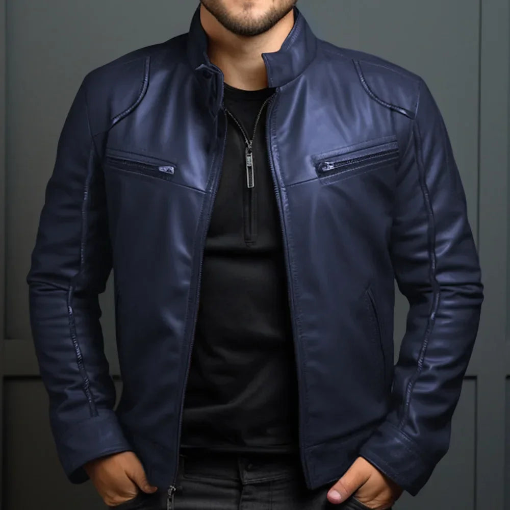 Veste de motard en cuir élégante pour homme