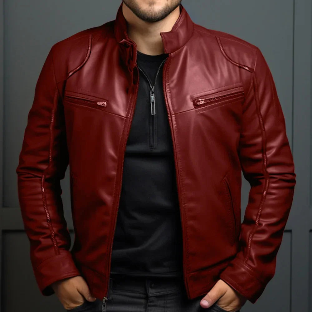 Veste de motard en cuir élégante pour homme
