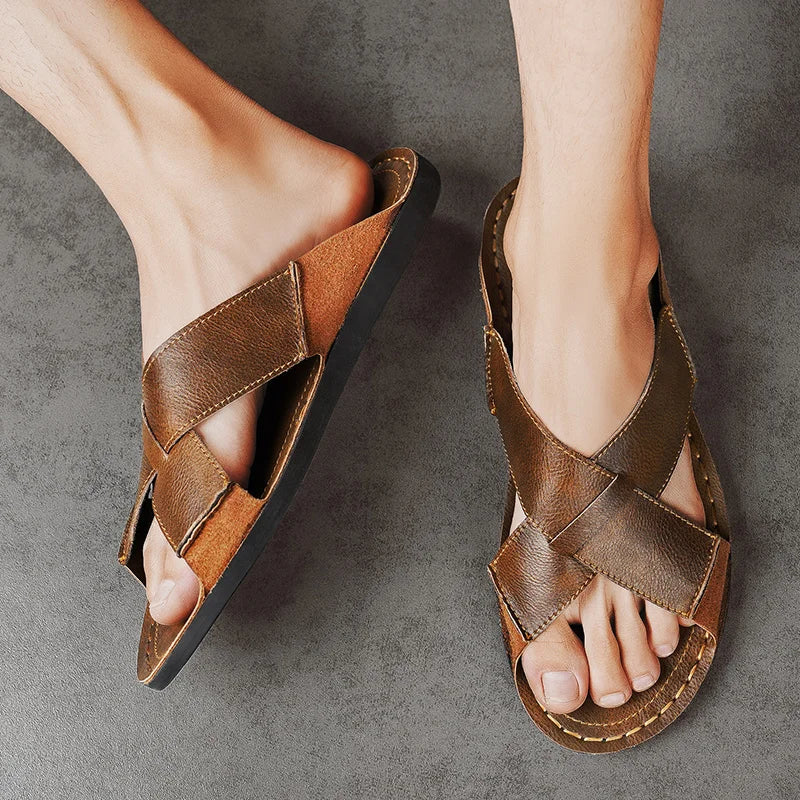 Retro Leather Men's Slippres