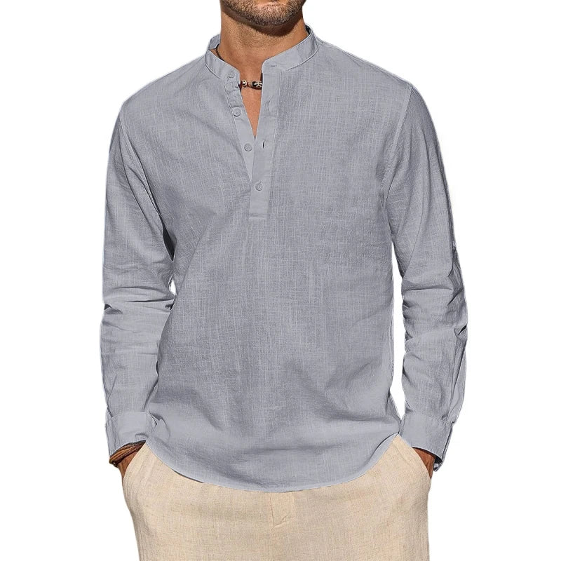 Κομψό βαμβακερό πουκάμισο με λαιμόκοψη Henley