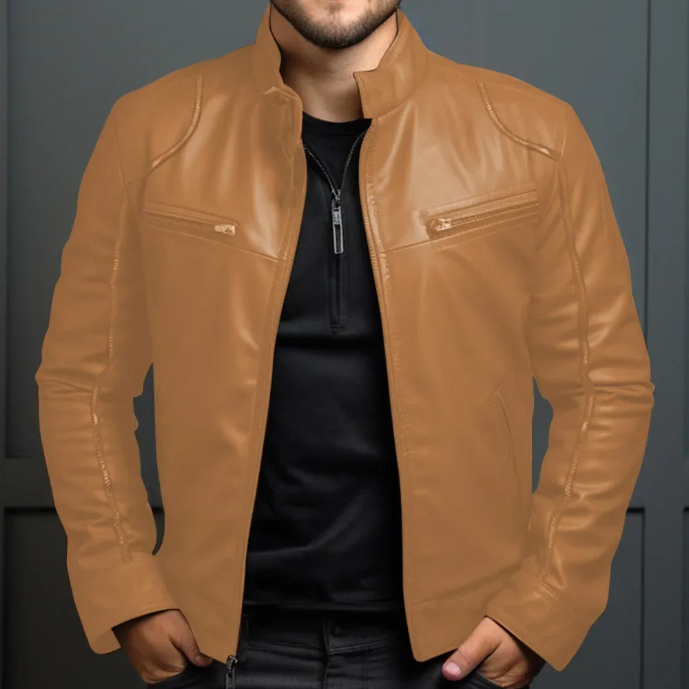 Veste de motard en cuir élégante pour homme