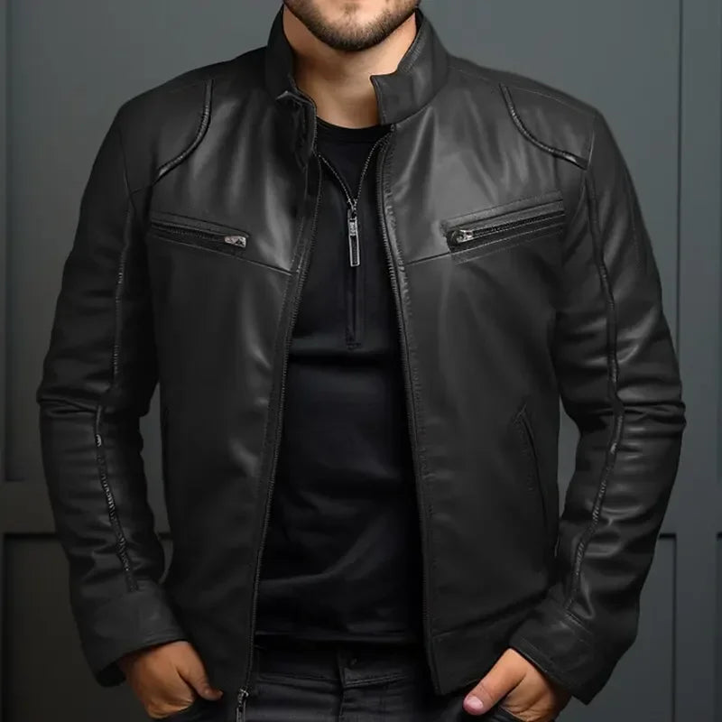 Veste de motard en cuir élégante pour homme