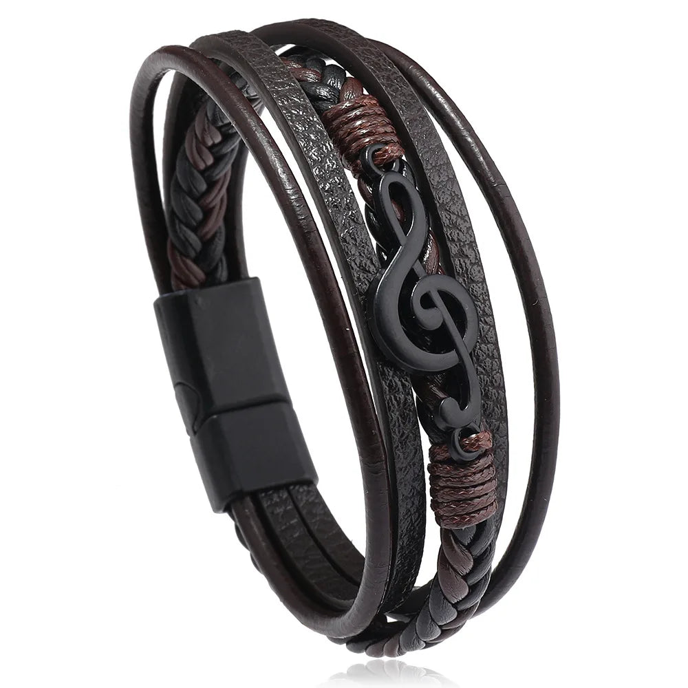 Musical Symbol Men's Leather Bracelet
