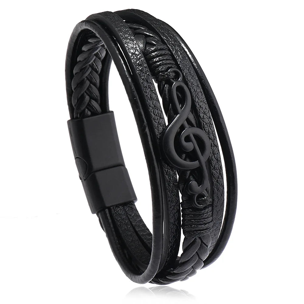 Musical Symbol Men's Leather Bracelet