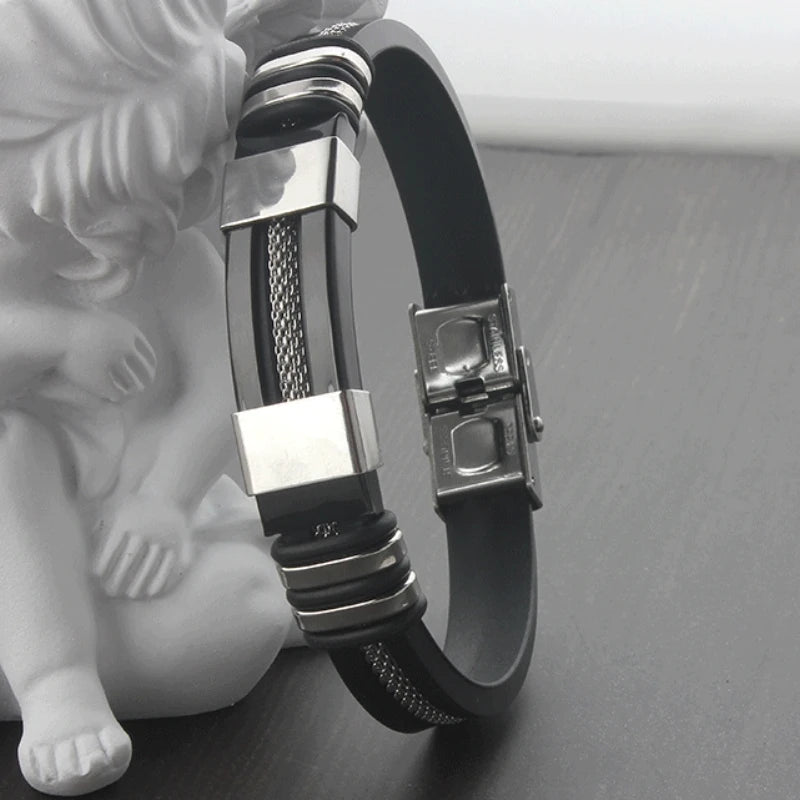 Stainless Steel Silicon Leather Bracelet