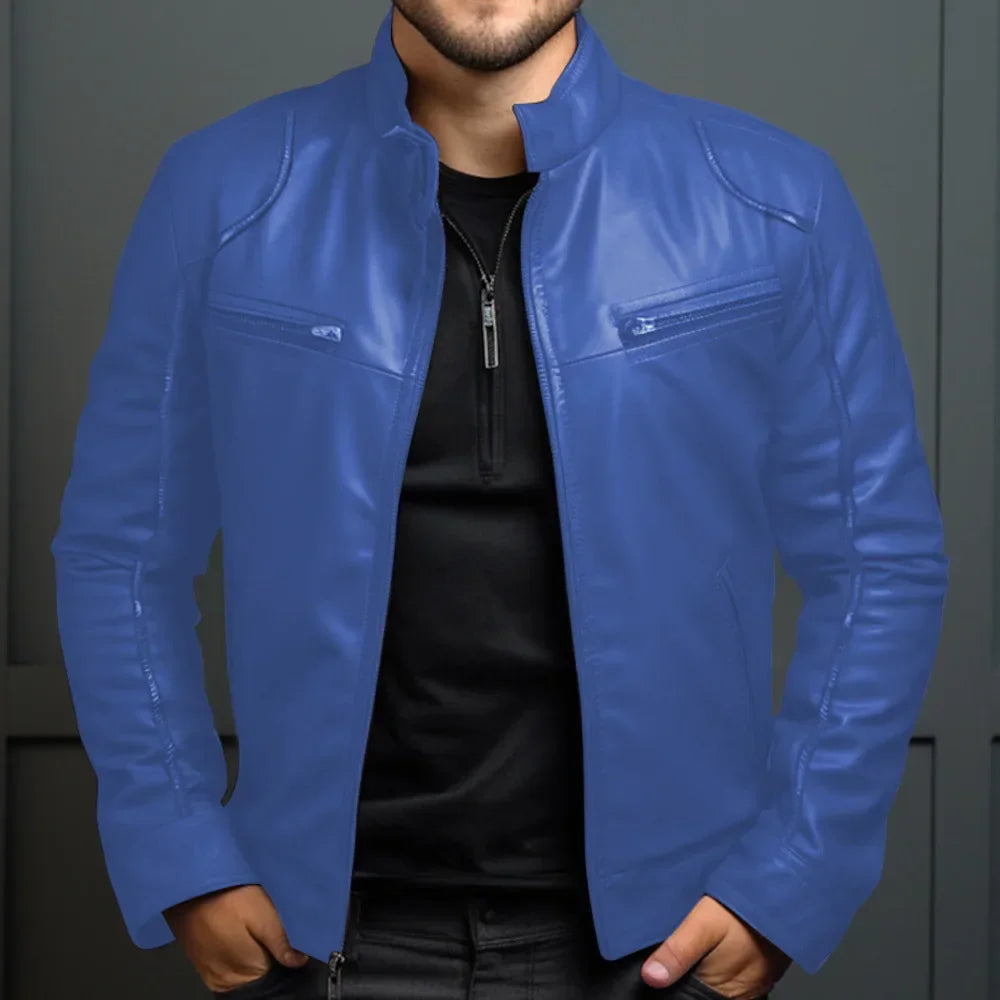 Veste de motard en cuir élégante pour homme