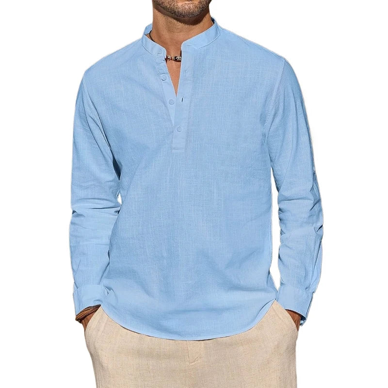 Κομψό βαμβακερό πουκάμισο με λαιμόκοψη Henley