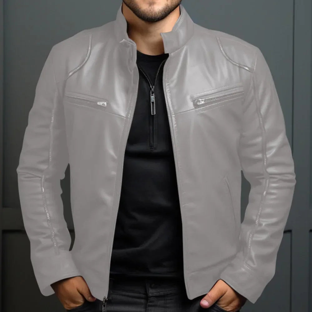 Veste de motard en cuir élégante pour homme