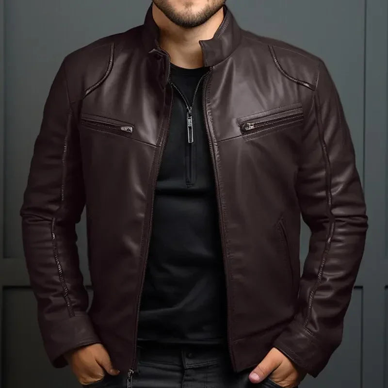 Veste de motard en cuir élégante pour homme