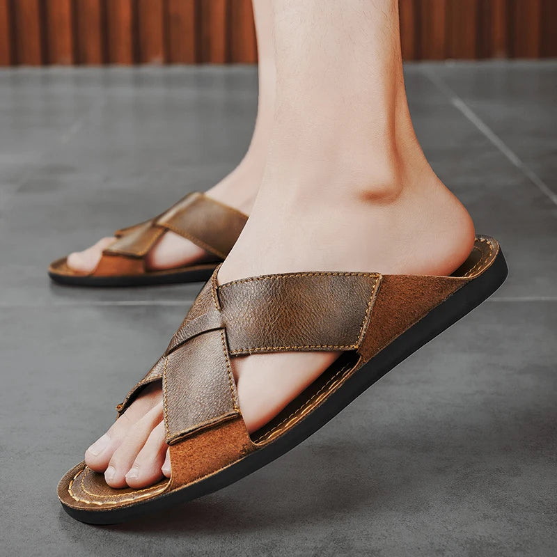 Retro Leather Men's Slippres