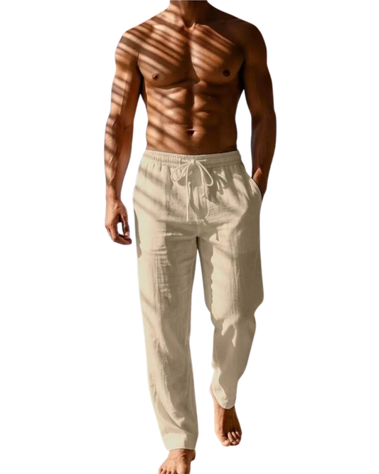 Eleganti pantaloni in misto cotone e lino
