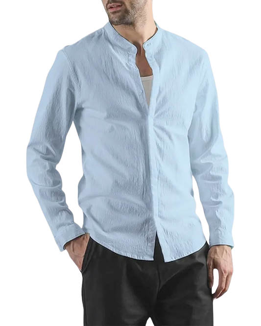 Camisa elegante de algodão e linho, de manga comprida