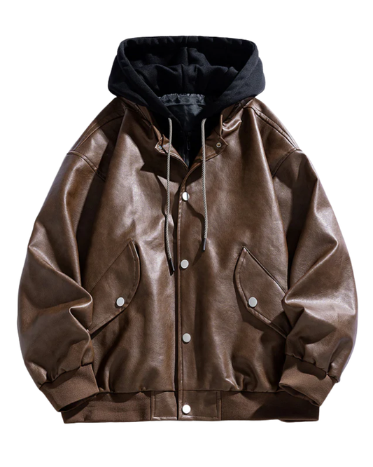Elegant Hooded Leather Jacket