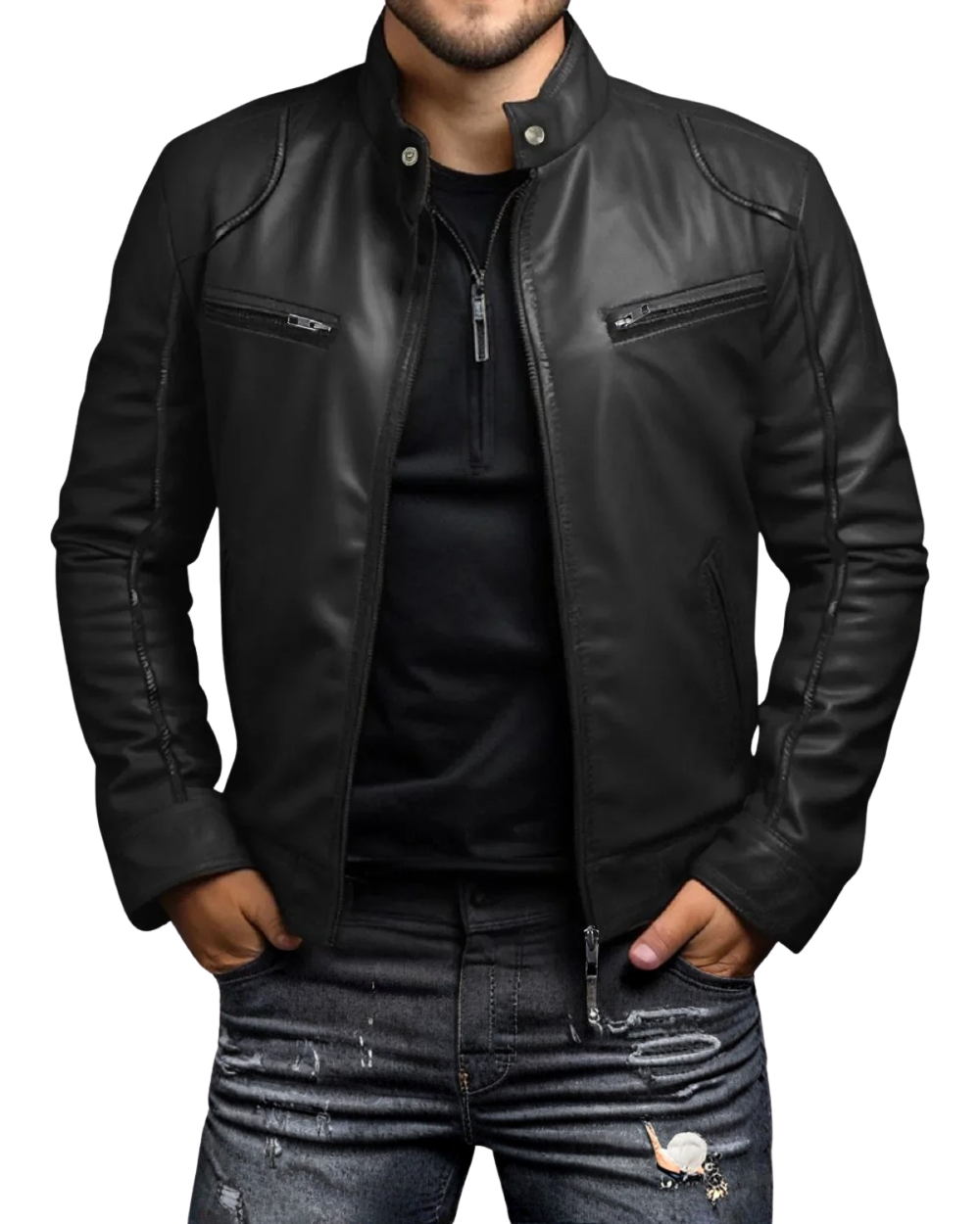 Veste de motard en cuir élégante pour homme