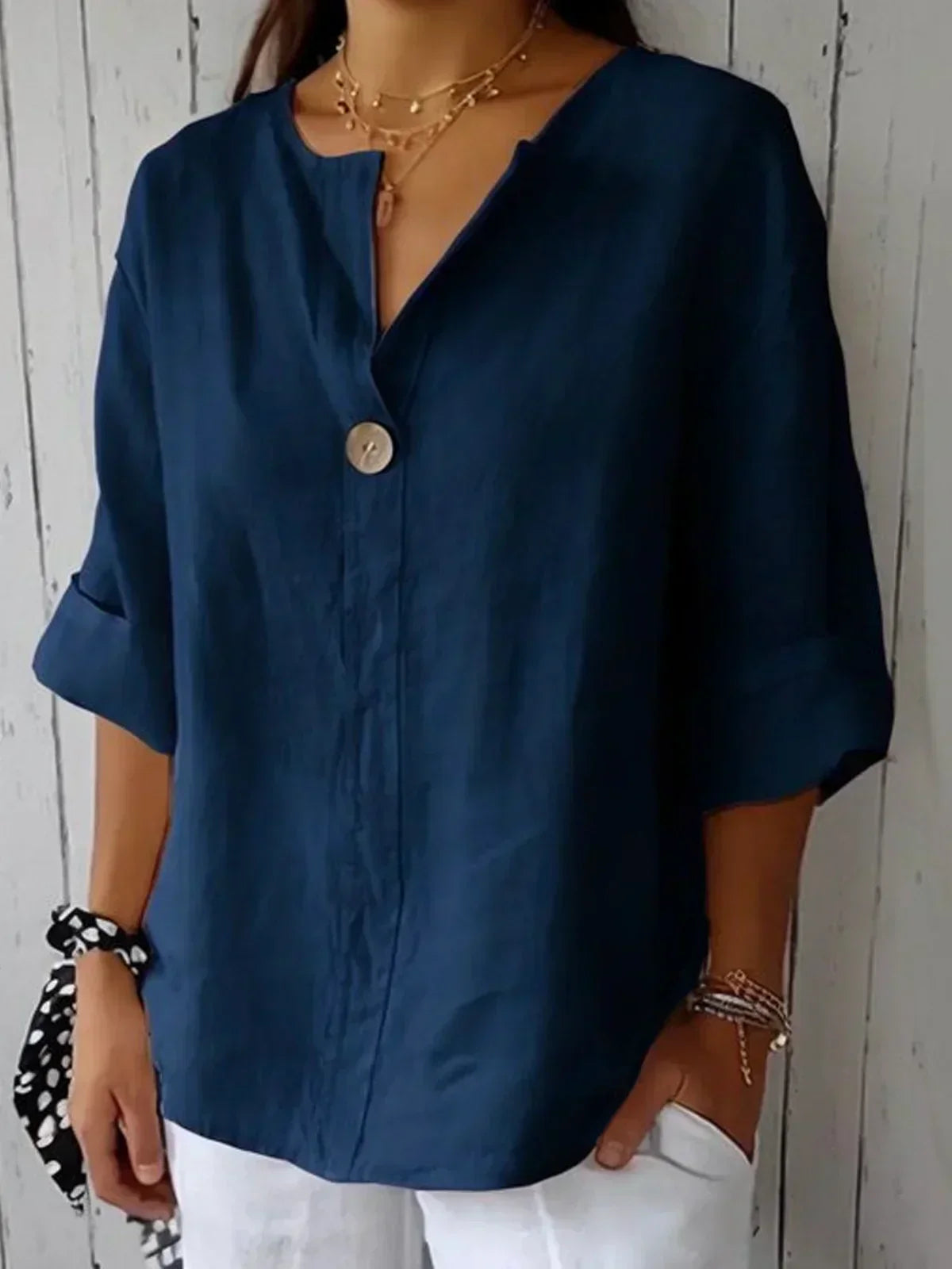 Long V-Neck Blouse