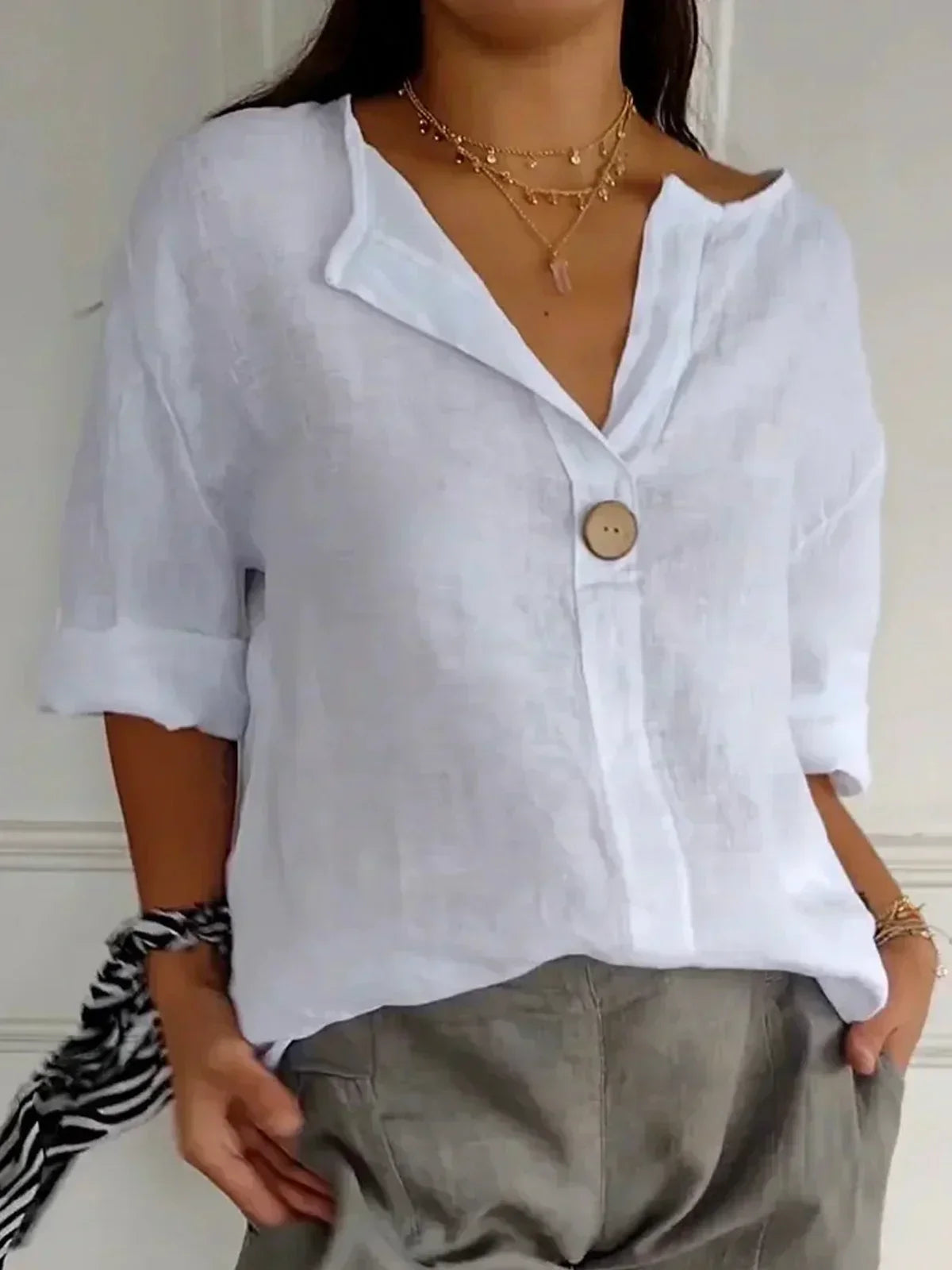 Long V-Neck Blouse