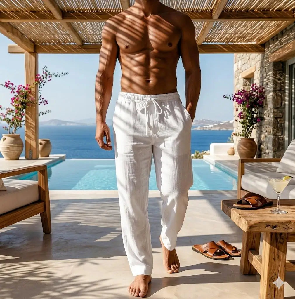 Pantalon élégant en coton et lin