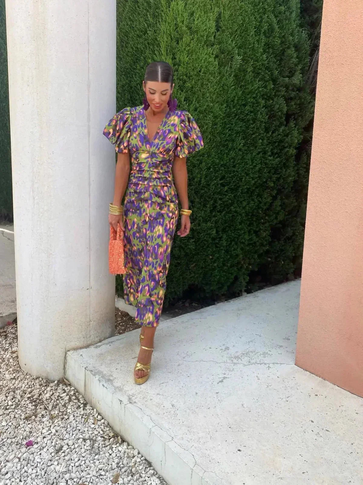Seraphina - Colorful Dress With Pleated Sleeves