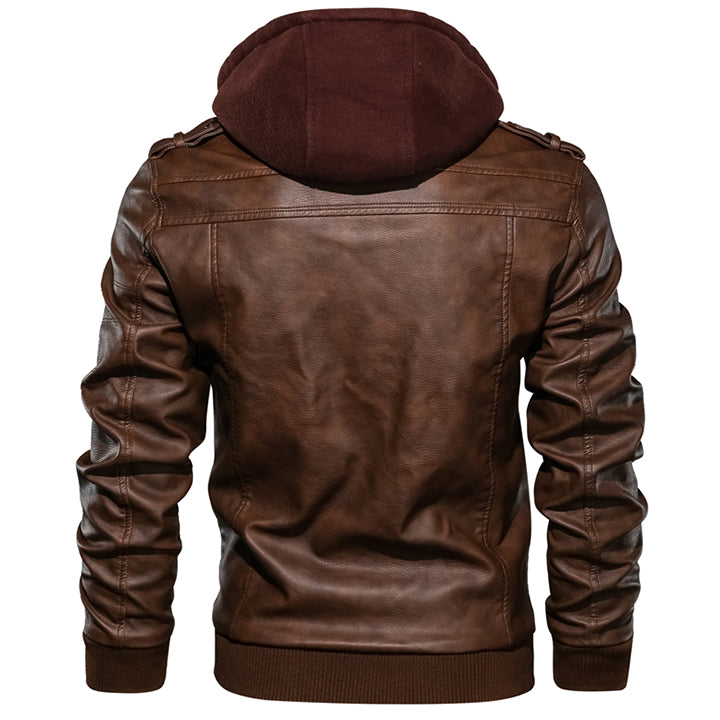 Elegant Hooded Leather Jacket