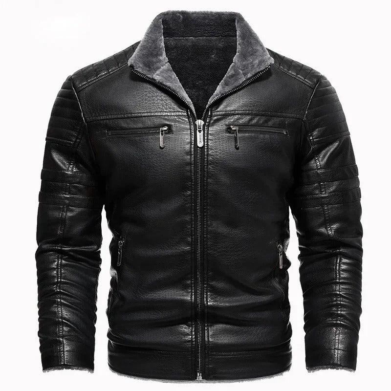 Retro Fleece Lined Leather Jacket