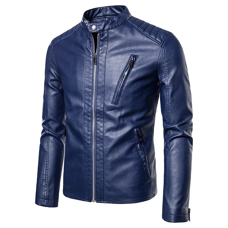 Elegant Stand Collar Leather Jacket