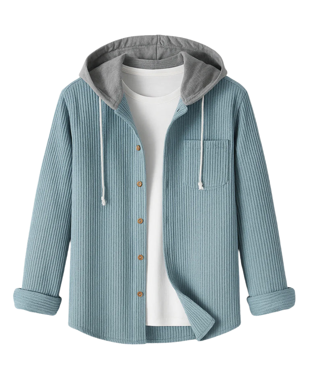 Hooded Corduroy Button Up Shirt